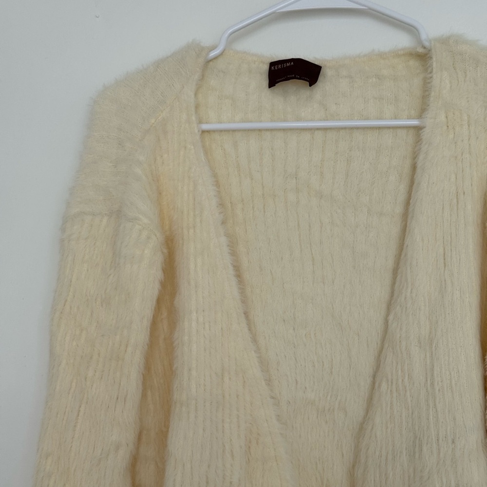 Kerisma Cream Fuzzy Long Sleeve Wrap Sweater Top - Picture 2 of 8